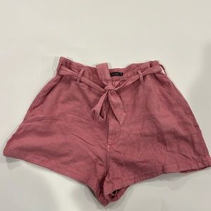 Abercrombie & Fitch Linen Blend Pink Drawstring High Rise Paperbag Short…